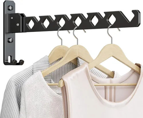 Tendedero de Pared para Secar Ropa, Colgador de Ropa de Pared Plegable, Gancho Colgador de Lavandería para Baño, Perchero de Pared Interior, Negro