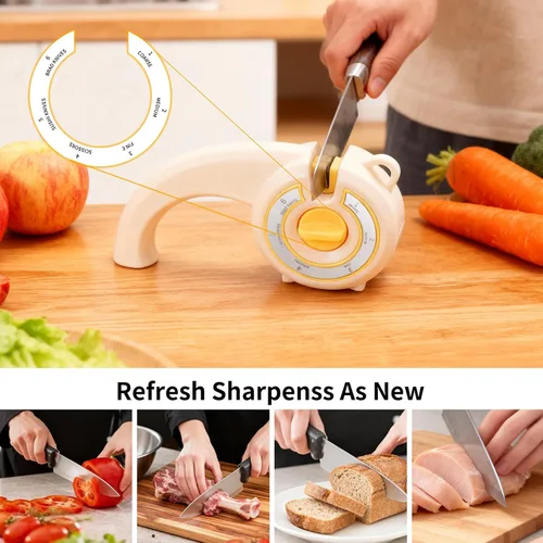 Miniatura 2 de Afilador de cuchillos 6 en 1 con perilla giratoria, afilador multiusos para cuchillos de cocina, tijeras y cuchillos de pan, base antideslizante