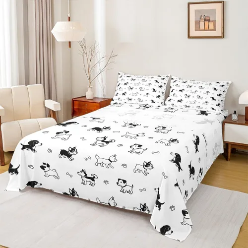 Miniatura 17 de Manfei Juego de sábanas de dibujos animados para niños, tamaño individual, bonito juego de ropa de cama de animales y mascotas, decoración