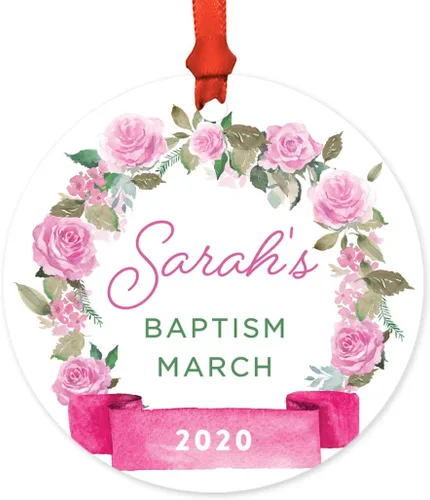 Miniatura 58 de Andaz Press Adorno de Navidad de madera grabado con láser para aniversario de boda, 1 año juntos, Navidad 2025, pancarta de flores rosas, 1 paquete