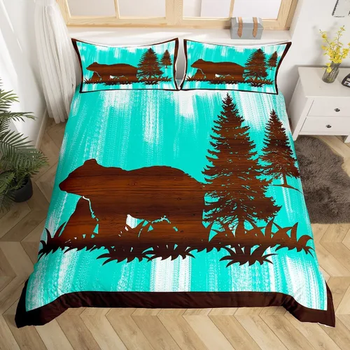 Miniatura 28 de Juego de funda de edredón de oso para niños, juego de ropa de cama de animales salvajes para niños, naturaleza, vida silvestre, oso, pájaro, juego