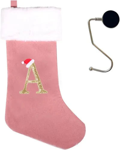 Miniatura 82 de Medias de Navidad de 20 pulgadas con monograma, letras, medias súper suaves grandes de Navidad, medias de monograma rojo para Navidad, regalo