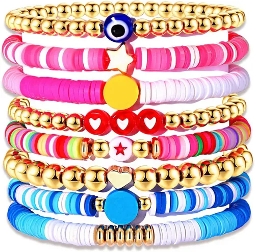 Miniatura 290 de Surfer Heishi - Pulseras apilables para mujer, apilables, de vinilo arcoíris, disco de arcilla, pulseras elásticas para la amistad, joyería bohemia