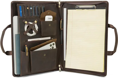 Miniatura 11 de Portafolio de cuero vegano para tamaño legal (8.5 x 14 pulgadas), portafolio portapapeles con asa, soporte para laptop de 15 pulgadas, organizador