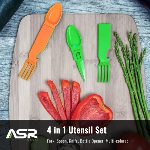 Miniatura 2 de ASR Outdoor Utensilios de plástico portátiles 3 en 1, accesorios de camping, color azul
