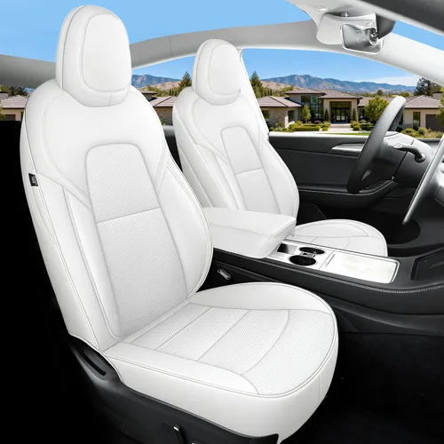 Miniatura 10 de Fundas de Asiento Negras para Tesla Model Y, Funda de Asiento de Coche Tesla de 12 Piezas, Impermeable, Cuero Nappa, Totalmente Envueltas, Negro