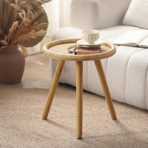 Miniatura 2 de Mesa auxiliar pequeña, mesa de centro redonda de ratán, mesas auxiliares circulares bohemias para sala de estar, mesa decorativa de mediados