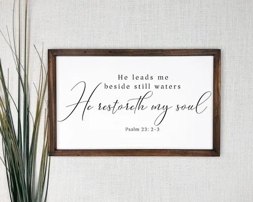 Miniatura 2 de He Leads Me Beside Still Waters - Kit de plantillas de versículo bíblico, plantilla reutilizable, arte de pared de las Escrituras, letrero de sala