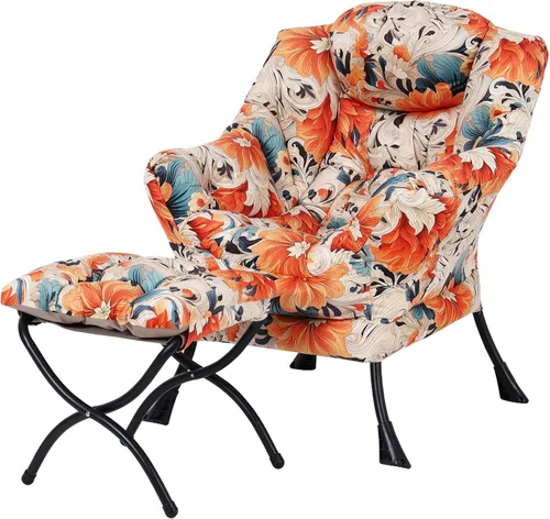 Miniatura 27 de Welnow - Silla perezosa con otomana, moderna silla de descanso con reposabrazos y bolsillo lateral, juego de sillón tapizado de ocio, sillón