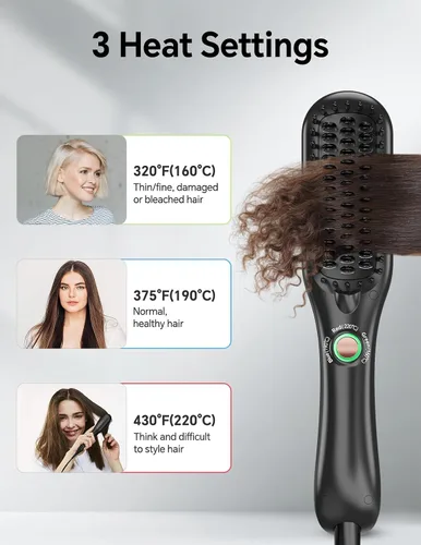 Miniatura 6 de LANDOT Mini cepillo alisador de pelo, peine iónico calentado para un estilo sin encrespamiento, peine compacto de doble voltaje para cabello corto