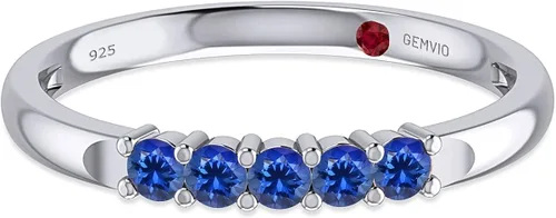 Miniatura 4 de GEMVIO Colección de anillo de cinco piedras, anillo de compromiso con piedras preciosas de corte redondo en oro de 14 quilates sobre plata de ley