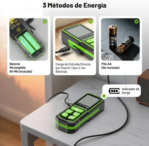 Miniatura 6 de Huepar Herramienta de medición láser verde de 330 pies con control de aplicación, medidor de distancia Bluetooth recargable de ± 1/16 pulgadas