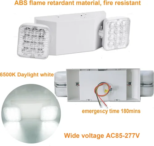 Miniatura 4 de Lámpara LED de emergencia – Luces comerciales y de salida con batería de respaldo (2 cabezales cuadrados) – Ajustable para el hogar y negocios – CA