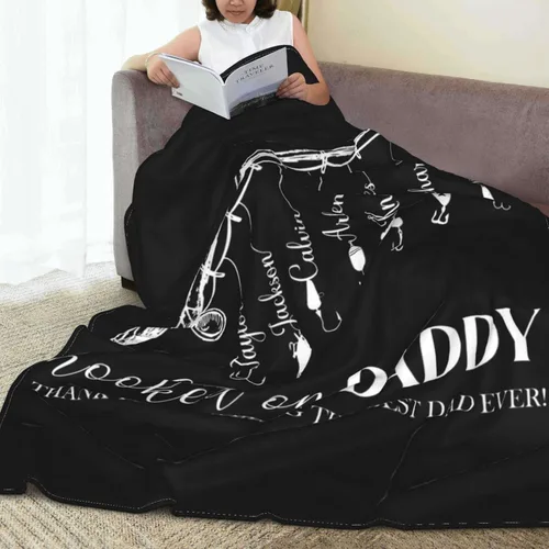 Miniatura 6 de Manta personalizada para papá con nombres de niños de 1 a 10 años, manta con texto en inglés "Thank You for Being The Best Dad Ever", para el Día