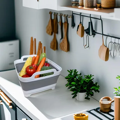 Miniatura 7 de GIMWA Lavabo plegable para biberones, contenedor portátil de 2.4 galones para fregadero de campamento de caravana, tina de cocina que ahorra espacio