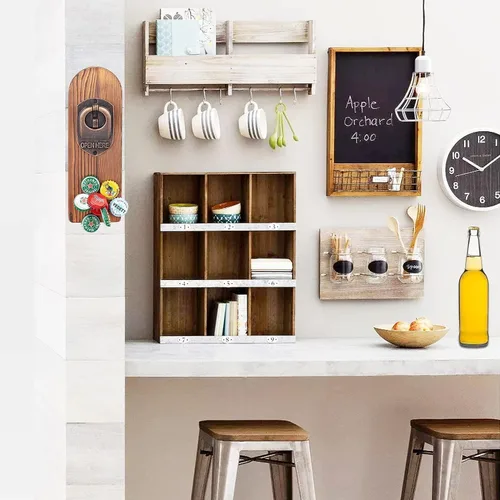 Miniatura 8 de Abrebotellas de cerveza montado en la pared con atrapador de tapas magnético, abrebotellas magnético de madera para refrigerador, regalos de cerveza