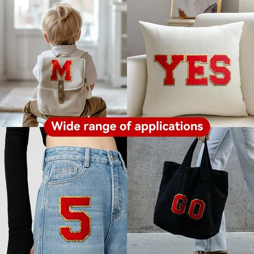 Miniatura 5 de GYGYL - 3 parches de letras deportivas de felpilla con purpurina, parches para planchar de tamaño grande para decoración de disfraces