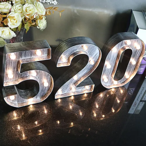 Miniatura 5 de Glintee Número de luces LED de color gris plateado cepillado para luz nocturna, boda, fiesta de cumpleaños, lámpara de Navidad alimentada por