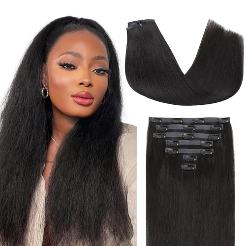 Miniatura 43 de Lashey - Extensiones de cabello con clip sin costuras, de cabello humano real, 7 unidades, 110 g, 14 pulgadas, color negro natural, lacio