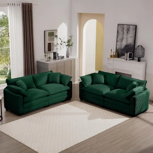 Miniatura 21 de Juego de sofá de 2 piezas de gran tamaño para sala de estar, sofá biplaza y sofá individual, asiento modular modular profundo de pana cómodos sofás
