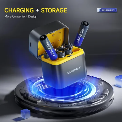 Miniatura 3 de SINCEHOLY Paquete de 8 baterías recargables AA de litio con cargador rápido, baterías dobles de 1.5 V 3000 mWh, más de 1600 tiempos de ciclo
