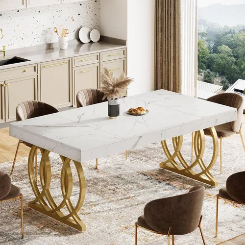 Miniatura 4 de Tribesigns Mesa de comedor de 63 pulgadas para 4-6, mesa de cocina moderna con mesa de mármol sintético y patas geométricas, muebles de comedor