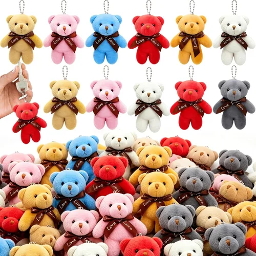 AMENON Paquete de 28 mini juguetes de oso de peluche, regalos para niños, aula, escuela, mini animales de peluche, adornos colgables, adornos