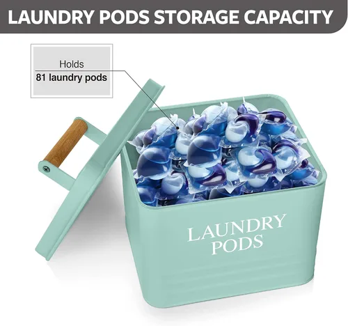 Miniatura 4 de Calindiana Moderno contenedor de metal para cápsulas de lavandería con tapa para decoración y accesorios de lavandería, organización y Menta