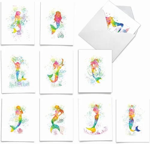 The Best Card Company Juego de caja de tarjetas de felicitación en blanco de acuarela surtidas - Incluye 10 tarjetas + sobres, 10 diseños únicos