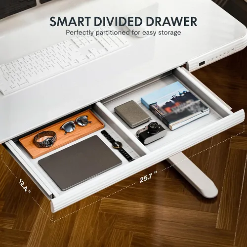 Miniatura 6 de FLEXISPOT Comhar - Escritorio de pie eléctrico de cristal puro con cajones, escritorio y puertos de carga USB, escritorio ergonómico de altura