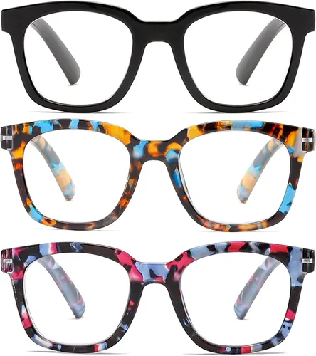 Paquete de 3 lentes de lectura estilo Oprah para mujer, bloqueo de luz azul, lectores cuadrados, antirreflejos/fatiga ocular