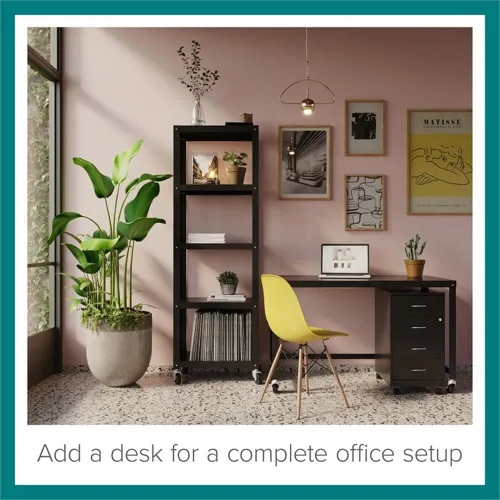 Miniatura 6 de Pemberly Row Organizador móvil de metal contemporáneo, 4 cajones, 18 pulgadas de profundidad, acabado negro, suspensión de deslizamiento suave