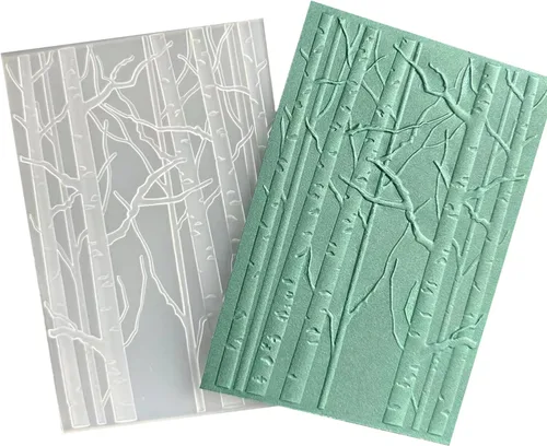DIYology Carpetas en relieve 3D de bosque para hacer tarjetas, fondo de abedul con textura de fondo en relieve para manualidades, manualidades,