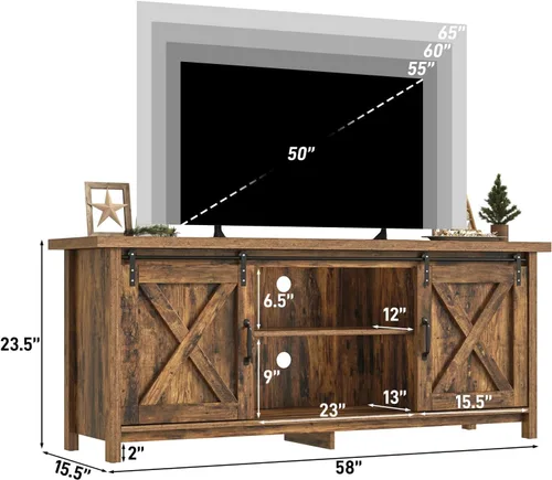 Miniatura 2 de Soporte de TV de granja para TV de 65 pulgadas con puerta corrediza de granero, centro de entretenimiento de madera rústica, gabinete de consola