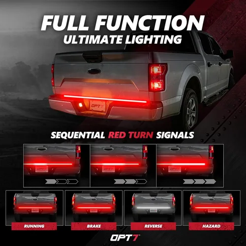 Miniatura 6 de OPT7 - Barra de luz LED Redline de triple fila para puerta trasera de 60", con señal direccional secuencial roja, marco rígido de aluminio