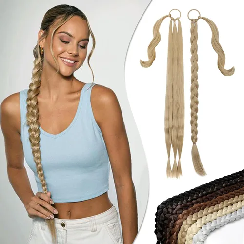Miniatura 11 de Extensión de cola de caballo larga trenzada con banda para el cabello, color marrón claro, extensiones de cabello sintético suave y natural