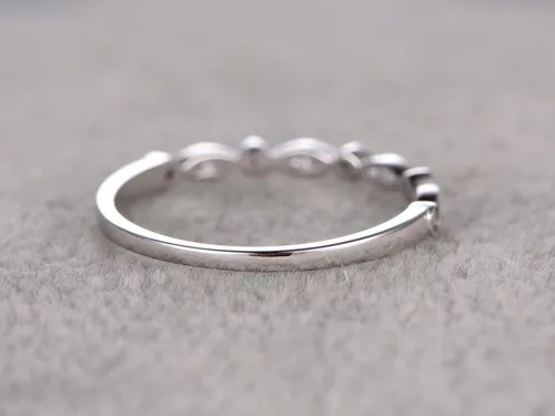 Miniatura 4 de Alianza de boda de oro blanco de 14 quilates, media eternidad, anillo de compromiso, anillo apilable, micro diamante pavé