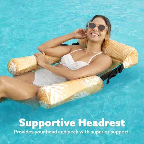 Miniatura 6 de Sloosh Sillas flotantes de piscina para adultos, sillas inflables de piscina, hamaca flotante con patrón de plantas para adultos, flotadores