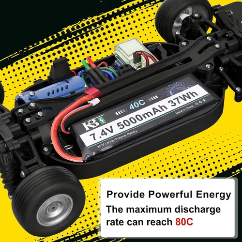 Miniatura 6 de KBT 2S 7.4V LiPo - Batería de alta tasa de descarga, 40C (burst 80C) 5000mAh batería recargable de polímero de litio con enchufe en T para coche RC