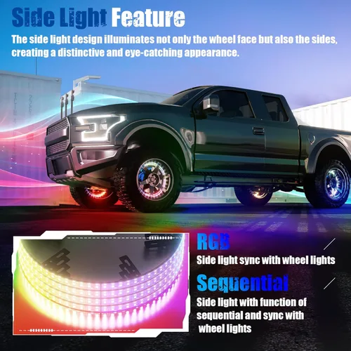 Miniatura 3 de Luces de rueda SUNPIE para camiones, luces de anillo de rueda de color de ensueño para coches con amplio ángulo para SUV con llanta de 17 pulgadas