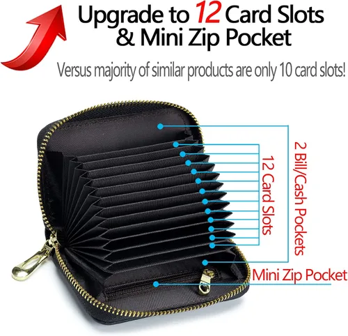 Miniatura 4 de imeetu - Tarjetero de cuero con cremallera y contra identificación por radiofrecuencia (RFID) pequeño, cartera para mujer