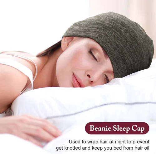 Miniatura 14 de 4 Pieces Satin Lined Beanie Cap Satin Sleep Lined Hat Slouchy Beanie Hat Night Silk Hair Cap for Women Men