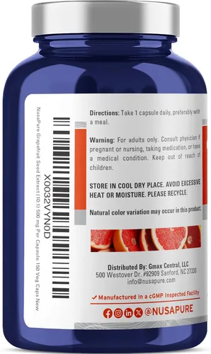 Miniatura 3 de NusaPure Extracto de pomelo, 500 mg, 150 cápsulas vegetales (sin OMG, vegano)