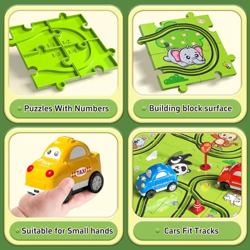Miniatura 5 de JUKUDAHU Juego de 64 Piezas de Pista de Carreras de Rompecabezas para Niños de 3 4 5 6 Años - Juguetes de Pistas de Rompecabezas para Niños de 3-5