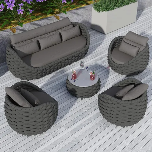 Miniatura 28 de TWT 3-Piece Woven Rope Patio Furniture Set, 2 Outdoor Armchairs with Soft Cushions + Round Aluminum Coffee Table, All-Weather Conversation Set for