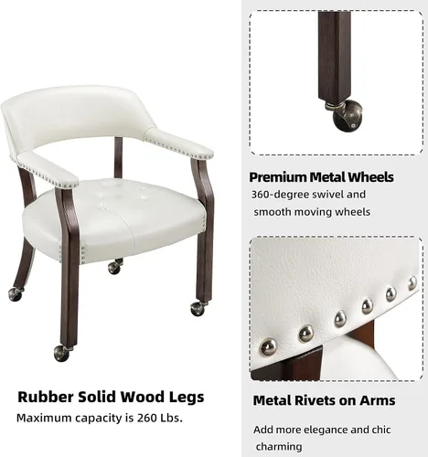 Miniatura 6 de Sillas de madera maciza Boss Caption, sillas de comedor con ruedas y brazos, sillas de escritorio de oficina, sillas de acento giratorias clásicas
