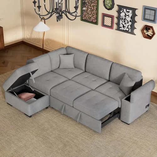 Miniatura 11 de Merax Sofá seccional en forma de L con otomana de almacenamiento y diván para sala de estar, apartamento pequeño