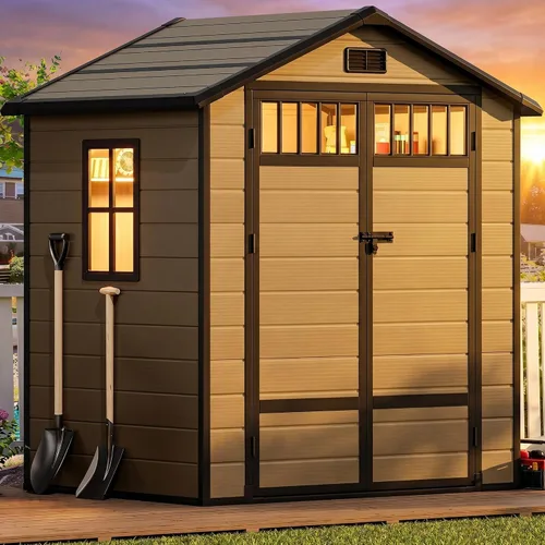 Miniatura 21 de DWVO Cobertizo de almacenamiento para exteriores de 5 x 3 pies con estilo de valla y ventanas laterales, piso y puertas con cerradura, cobertizo