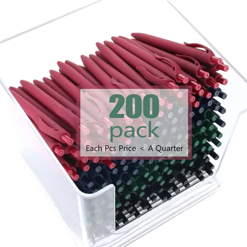 Miniatura 3 de Deegtran Paquete de 200 bolígrafos retráctiles de barril negro con clic, punta media, tinta suave, 1.0MM