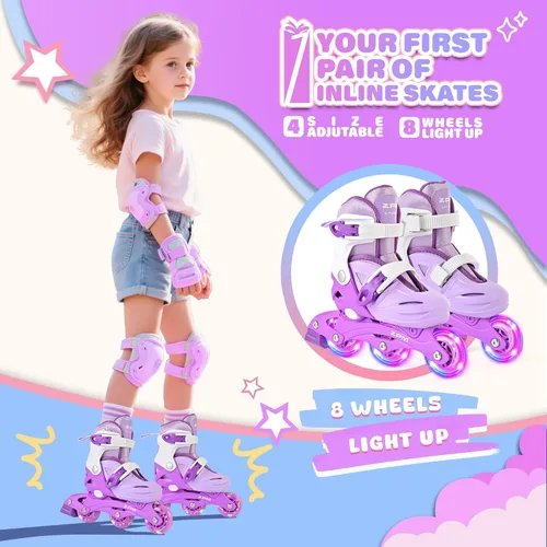 Miniatura 2 de 2PM SPORTS Patines en línea para niños y niñas de 4 a 8, 6 a 12 años, con ruedas iluminadas, cuchillas ajustables para niños y jóvenes principiantes
